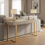 MISXEOE Modern Console Table with Storage Drawers Stone Slab Top, Rectangle Narrow Sofa Table Behind Couch Entryway Cabinet for Living Room, Hallway, Foyer(Gold,39.3"x13.7"x33.4") MISXEOE