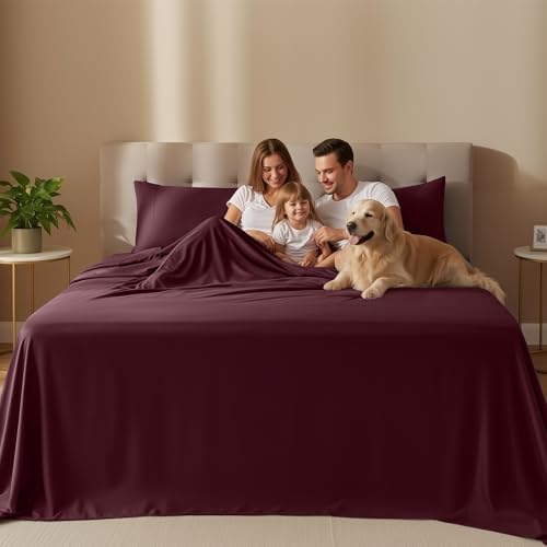 Utopia Bedding Queen Size Sheet Set – 4 Piece Bed Sheets, Soft and Breathable Microfiber, Includes 1 Fitted Sheet, 1 Flat Sheet and 2 Pillowcases – Oeko Tex (Burgundy) Utopia Bedding