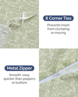 Duvet Cover Queen Size Set - Extra Soft Floral Duvet Cover 90 x 90 with 2 Pillow Shams - Comfy, Breathable Bedding Set - Hotel Luxury & Fade Free with Zipper Closures & Ties - Sage Retro Floral CGK Unlimited