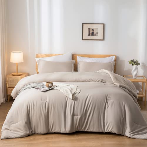 weigelia King Size Comforter Set 7 Pieces Oatmeal Comforter Set King Bed in a Bag Soft Fluffy Bedding Comforter with Sheets, Pillow Shams and Pillowcases for All Season weigelia