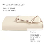 Lush Decor Hampton Double Flange Embroidered Contrast Edge Cotton Duvet Cover Set, 3 Piece Set, Full/Queen, Neutral & Copper - Luxury Hotel Bedding Set - Beige Duvet Cover - Minimalist Decor Lush Decor
