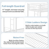 VECELO Bunk Bed Twin Over Twin with Trundle, Metal Bunkbeds with Ladder and Full-Length Guardrail, No Box Spring Needed, Space Saving, Noise Free, White VECELO