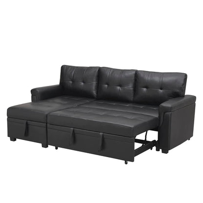 Naomi Home 85 in. Convertible Sofa with Storage, Reversible L Shape Sofa Couch with Chaise, Comfy Sectional Couches for Living Room, Black - Air Leather