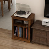 RowyPoey Farmhouse Record Player Stand, 3 Tier End Table, Turntable Stand with Vinyl Record Storage ,Wood Record Holder Cabinet Dispaly Shelf for Living Room,Bedroom,Rustic Brown RowyPoey