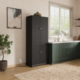 71" Tall Fluted Kitchen Pantry Cabinet, Modern Fluted Pantry Cabinet with Doors, Kitchen Pantrys Storage Cabinets with Drawer and Adjustable Shelves Doors for Dining Room, Living Room, Bathroom Black Generic