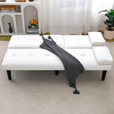 AnoYishev Futon Sofa Bed PU Leather Modern Convertible Futon Couch with Removable Armrests, Cup Holders, Loveseat Sleeper Sofa Bed for Living Room, Apartment, Small Spaces (White) AnoYishev