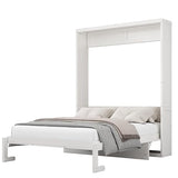 Ball & Cast Murphy Bed Queen Szie Multi-Function 68-inch Cabinet with Desk Combo,No Spring Box Required,Folding Wall Hideaway Bed Frame w/Slat Support,for Guest Room,Study, Office,White Ball & Cast