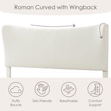 Vivienne Contemporary Boucle Fabric Queen Size Platform Bed Frame with Adjustable Curved Headboard and Solid Wood Legs - White Furniture of America