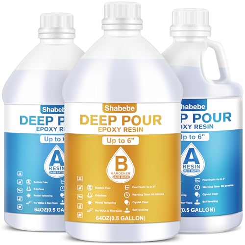 Shabebe Deep Pour Epoxy Resin 1.5 Gallon [2024 Upgrade], Up to 6" Pour Depths Epoxy Resin, Bubble Free & Super-Gloss Flow Casting Resin, UV Resistant Epoxy for Wood Table, River Table, Countertops Shabebe