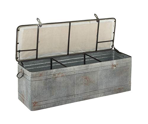 Deco 79 Metal Room Storage Bench Galvanized Entryway Bench with Cream Burlap Top, Bench 50" x 16" x 18", Gray Deco 79