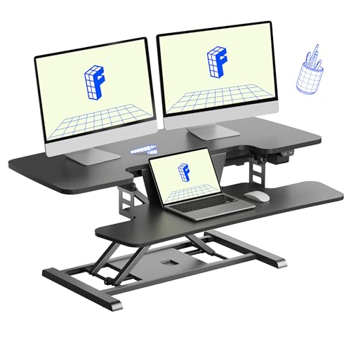 FLEXISPOT 40" Electric Standing Desk Converter, Height Adjustable Riser, Sit to Stand Monitor and Laptop Workstation with Wide Keyboard Tray, Black FLEXISPOT