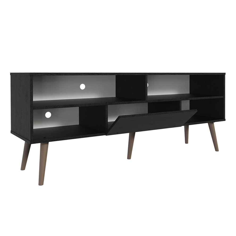 Madesa Modern TV Stand with 1 Door and 4 Shelves with Cable Management for 55, 65 Inch Media Storage Media Console Living Room and Bedroom Entertainment Center Wooden Television Cabinet - Black Madesa