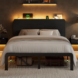 Feonase Full Size Bed Frame with Ergonomic Storage Headboard & Charging Station, LED Platform Bed Frame, Heavy Duty Metal Slats, No Box Spring Needed, Easy Assembly, Black Feonase