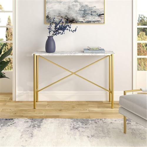Braxton 46'' Wide Rectangular Console Table with Faux Marble Top in Gold Henn&Hart