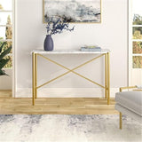 Braxton 46'' Wide Rectangular Console Table with Faux Marble Top in Gold Henn&Hart