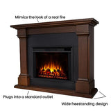 Real Flame Callaway 63" Grand Electric Fireplace with Mantel in Chestnut Oak, Free-Standing Oversized Indoor Electric Fireplace with Mantel, Adjustable Thermostat, Automatic Safety Shut-Off. Real Flame