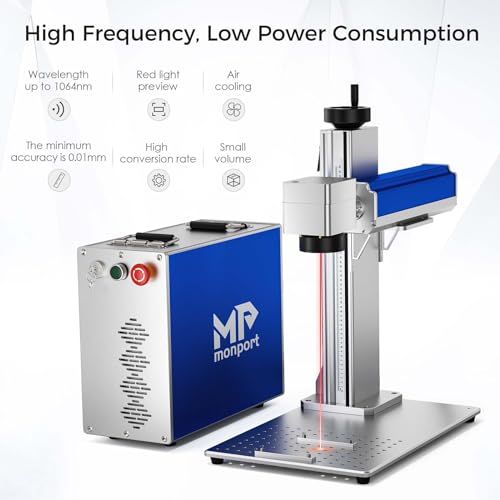 Monport 30W Fiber Laser Engraver with 3D & Deep Engraving, 5.9" x 5.9" Work Area, 10000mm/s 360°Laser Marking Etching Machine for Metal, Silver, Stainless Steel, Gold with Rotary Axis & Lightburn Monport