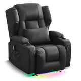 SAMERY Power Recliner Chair with Massage and Heat, Zero Wall Hugger Recliners Sofa Chair for Small Spaces, Theater Seating RV Sofa with LED Surround Lighting/USB/Cup Holders, Faux Leather, Black