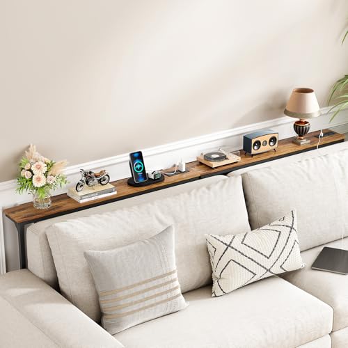 Kitstorack Narrow Console Table Behind Sofa Couch, Design with Adjustable Height (25"-33") & Power Outlets, Small Entryway Table - 5.9" D x39.4 L, Rustic Brown Kitstorack