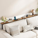 Kitstorack Narrow Console Table Behind Sofa Couch, Design with Adjustable Height (25"-33") & Power Outlets, Small Entryway Table - 5.9" D x39.4 L, Rustic Brown Kitstorack