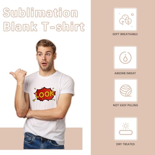 ORJ 5 Pieces Polyester Adult Tshirts for Sublimation White Blank Crew Neck Men Short Sleeve T-Shirt