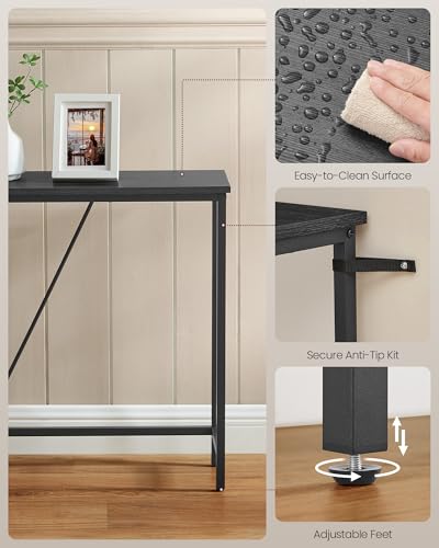 VASAGLE Console Sofa Table, Narrow Entryway Table, for Living Room, Bedroom, Easy Assembly, Charcoal Gray and Ink Black ULNT020B04 VASAGLE
