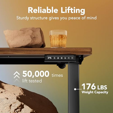 HUANUO 71 x 30 inch Electric Standing Desk Adjustable Height, 4 Memory Height Settings, Sit Stand Up Desk for Home Office & Computer Workstation, Black Walnut HUANUO