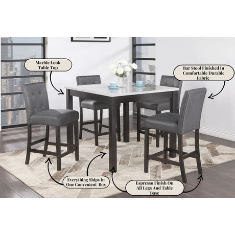 Leon - Bar Table And 4 Bar Stools - Espresso / White HouseOfZazla