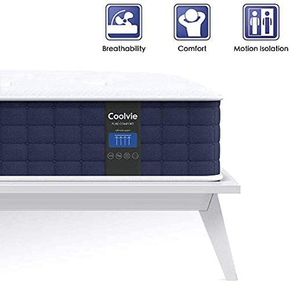 Coolvie Full Mattress, 10 Inch Hybrid Mattress Full Size, Individual Pocket Springs with Memory Foam, Bed in a Box, Cooler Sleep with Pressure Relief and Support