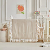 Lace Ruffle Crib Bedding Set 3 Pieces Baby Boho Lace Quilted Comforter with Fitted Sheet and Bed Skirt - Cute Ruffled Shabby Chic Baby Bedding Soft Blanket Design Pink UOZZI BEDDING