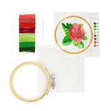 Kikkerland DIY Mini Cross Stitch Rose Embroidery Craft Starter Kit Set, with Pattern Instructions, 3" Bamboo Hoop, Stress Relief, Adult Beginner Friendly