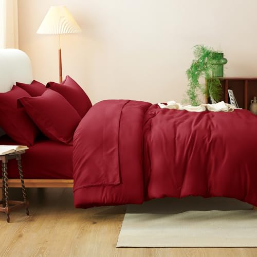 CozyLux King Size Comforter Set Dark Red, 7 Pieces Bed in a Bag King Comforter Set with Sheets, Bedding Set with Down Alternative Comforter, Fitted Sheets, Flat Sheets, Pillow Shams and Pillowcases