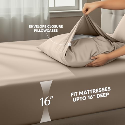 Utopia Bedding Queen Size Sheet Set – 4 Piece Bed Sheets, Soft and Breathable Microfiber, Includes 1 Fitted Sheet, 1 Flat Sheet and 2 Pillowcases – Oeko Tex (Beige) Utopia Bedding