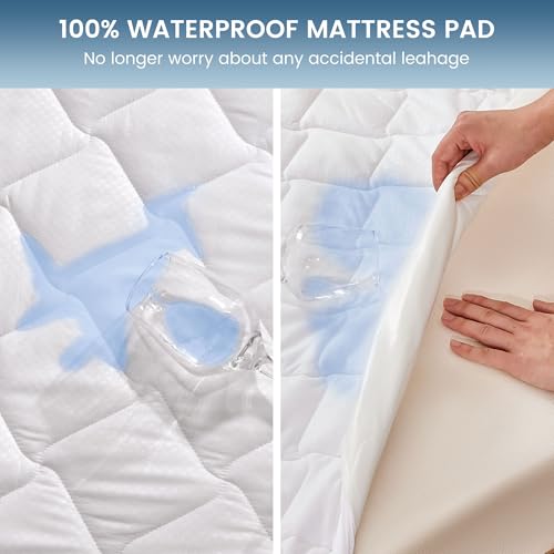 SLEEP ZONE Cot Mattress Protector, Waterproof Mattress Protector for Narrow Twin Bed - Fitted with Stretchable Pockets, Soft Breathable RV Bunk Size Mattress Pad Cover (White) SLEEP ZONE