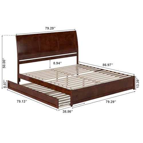 AFI, Andorra King Platform Bed with Panel Footboard & Twin XL Trundle, Walnut AFI