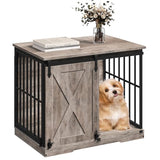 MAHNACRIS 31.5" Farmhouse Dog Crate Furniture with Barn Door, Heavy Duty Dog Kennel for Small Medium Dogs, Wooden Dog Cage End Table, Decorative Pet House, Chew Resistant, Greige DCHG8001 MAHANCRIS