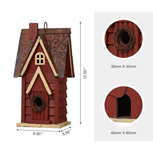 Glitzhome 12" H Distressed Red Cottage Solid Wood Birdhouse Hanging Bird House for Outdoors glitzhome