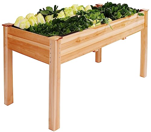 Elevon 48x24x30in Raised Garden Bed, Elevated Wood Planter Box Stand for Backyard, Patio, Balcony w/Bed Liner, 200lb Capacity