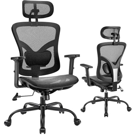 Marsail Ergonomic Mesh Office Chair: Mesh Desk Chair with Adjustable Lumbar Support, 2D Headrest & Up and Down Armrest, Ergonomic Gaming Chair for Home Office, Black Marsail