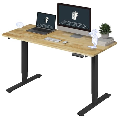 FlexiSpot E6 Solid Wood 3-Stage Dual Motor 55 x 24 Electric Standing Desk, Holds 220 lbs, Adjustable Height w/ Memory Presets, Butcher Block Rubberwood Desktop & Black Frame, Ships in 2 Boxes FLEXISPOT