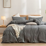 BESTOUCH Duvet Cover Set 100% Washed Cotton Linen Feel Super Soft Comfortable Chic Lightweight 2 PCs Home Bedding Set Solid Dark Grey Twin/Twin XL BESTOUCH