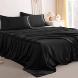 NTBAY Silk Satin Queen Sheet Set, 4-Piece Luxury and Soft Bedding Set Cooling Silky Sheets for Hair and Skin, Includes 2 Pillowcases, 1 Flat Sheet, 1 Fitted Sheet with Deep Pocket, Black NTBAY