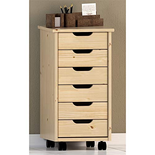 Linon Callie Multipurpose Six Drawer Natural Wood Rolling Storage Cart with Casters in Brown Linon