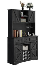 Kitchen Pantry Cabinet with Storage, 72'' Buffet Cabinet with Sliding Barn Doors, Farmhouse Coffee Bar Cabinet with 3 Drawers, Kitchen Pantry with Storage & Wine Rack for Dining Room, Dark Rustic Oak 4 EVER WINNER
