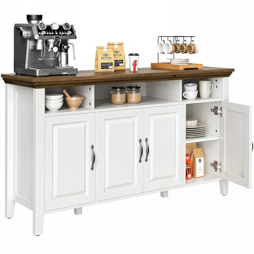 Amada Buffet Cabinet with Storage, 55" Large Sideboard Storage Cabinet with Adjustable Shelves, 4 Doors, Modern Farmhouse Coffee Bar Cabinet AMADA HOMEFURNISHING