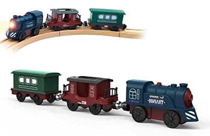 Battery Operated Train for Wooden Track, 3Pcs Train Toy Set for 3 4 5+Years Old Boy Girl Toddlers, Motorized Train Accessories Electric Train Compatible with Thomas & Friends, Brio and Chuggi - WoodArtSupply