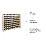 ZenStyle 96 Bottles Wine Rack, 8-Tier Wooden Stackable Wine Cellar Racks, Wine Storage Racks Countertop, Free Standing Wine Bottle Stand Holder Display Shelves ZenStyle