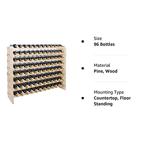 ZenStyle 96 Bottles Wine Rack, 8-Tier Wooden Stackable Wine Cellar Racks, Wine Storage Racks Countertop, Free Standing Wine Bottle Stand Holder Display Shelves - WoodArtSupply