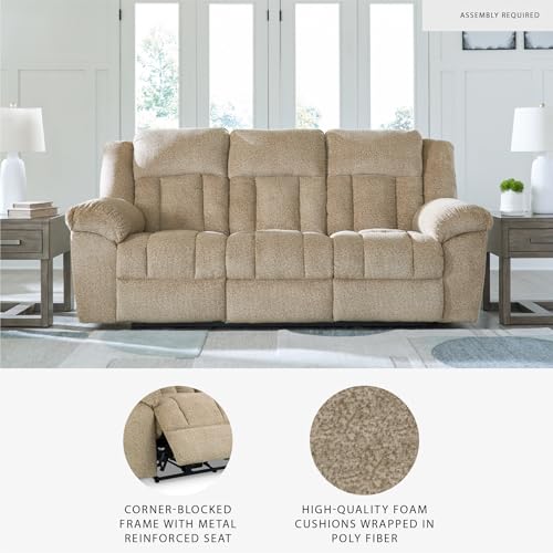 Signature Design by Ashley Tip-Off Classic Wall Hugger Power Reclining Sofa with Adjustable Headrest and USB Ports, Light Brown Signature Design by Ashley
