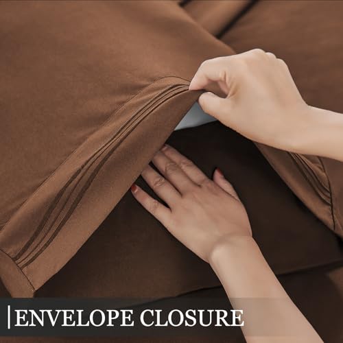 Yibeizi Twin Sheets Set, Brown Cooling Hypoallergenic Microfiber Single Bed Sheets, Soft Oeko-Tex Extra Deep Pocket Sheets & Pillowcases Wrinkle Free Bedsheets Yibeizi
